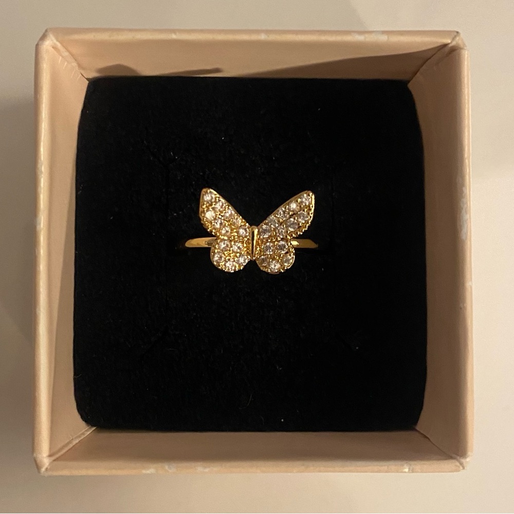 Gold Zircon Butterfly Ring